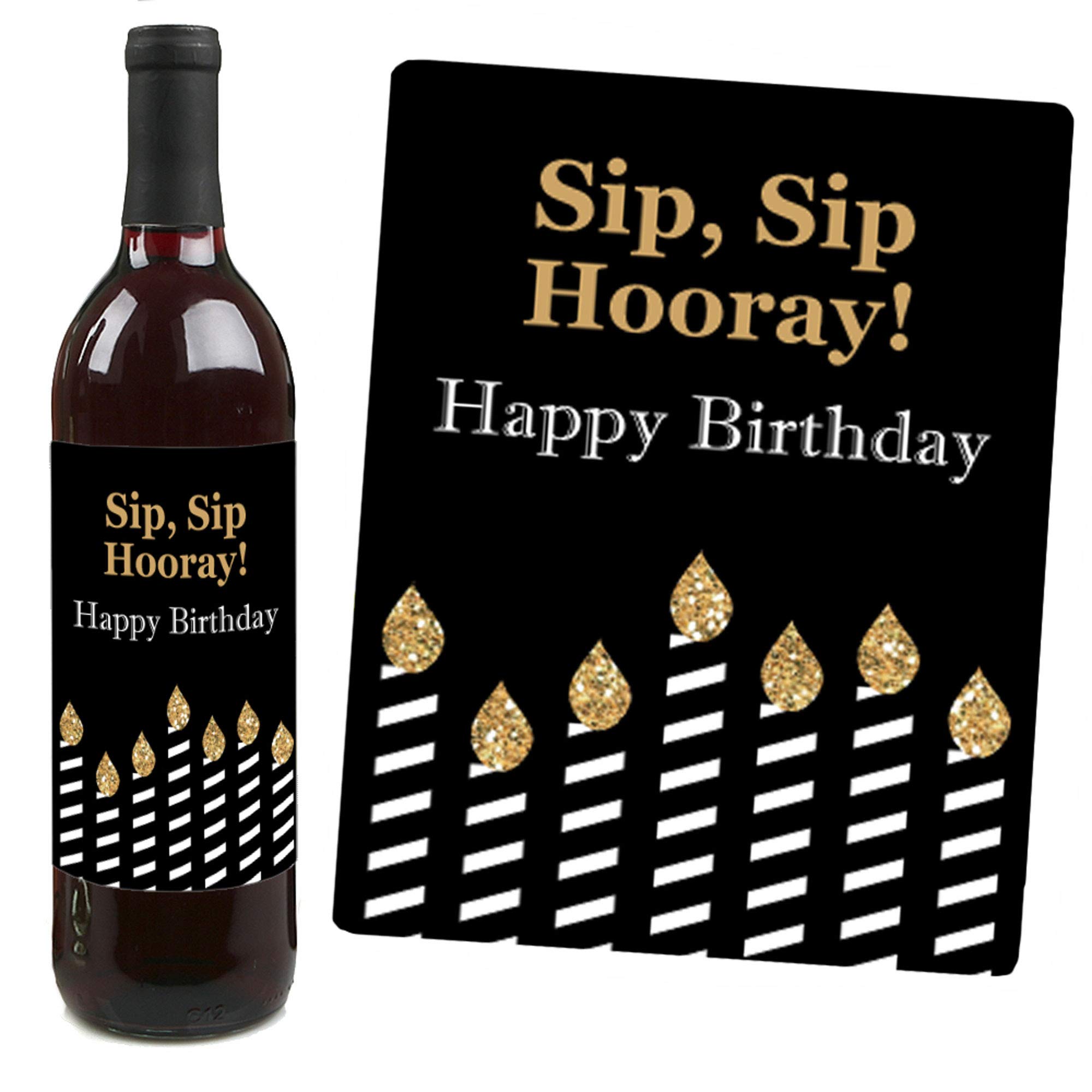 Adult Happy Birthday - Gold - Birthday Party Gift for Women and Men - Wine Bottle Label Stickers - Set of 4