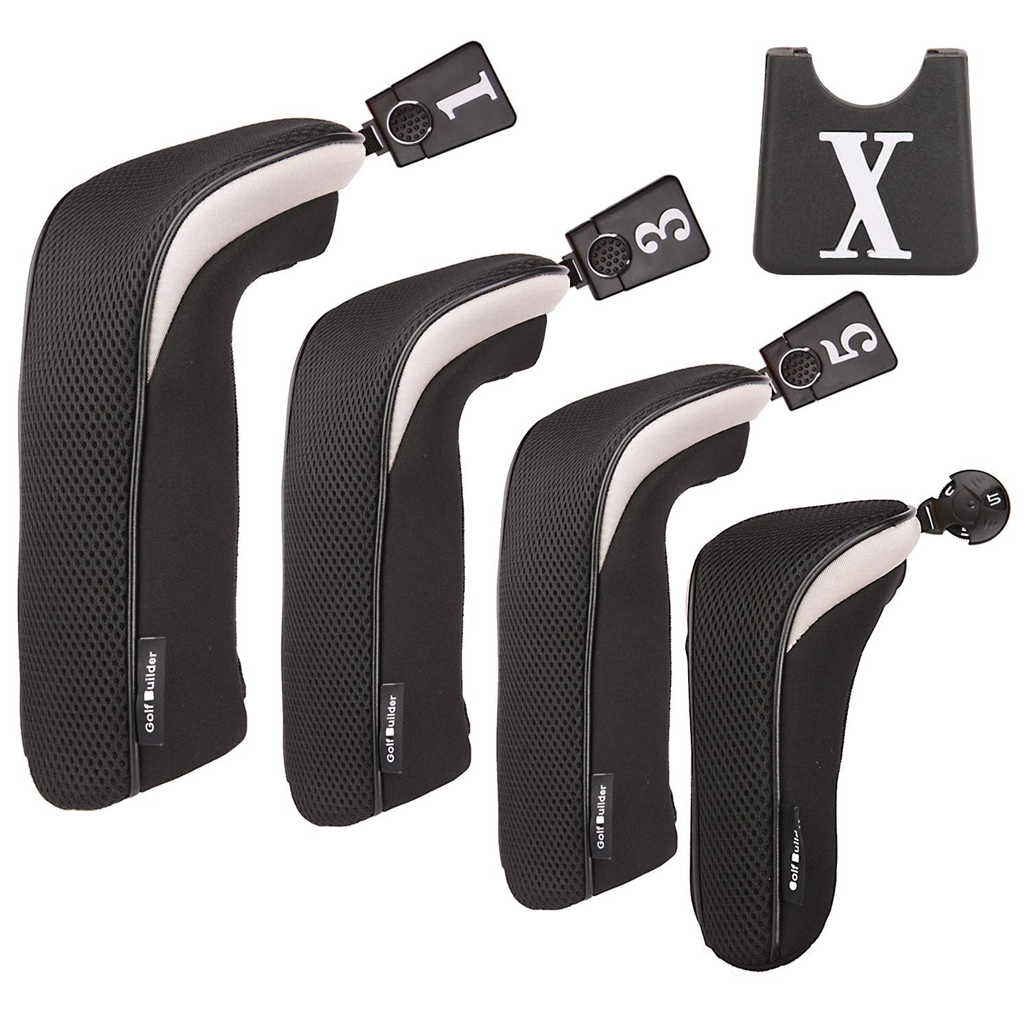 Golf Builder 4pcs/Set Golf Club Driver Fairway Wood Hybrid Head Covers 1 3 5 UT Covers with Interchangeable Number Tag