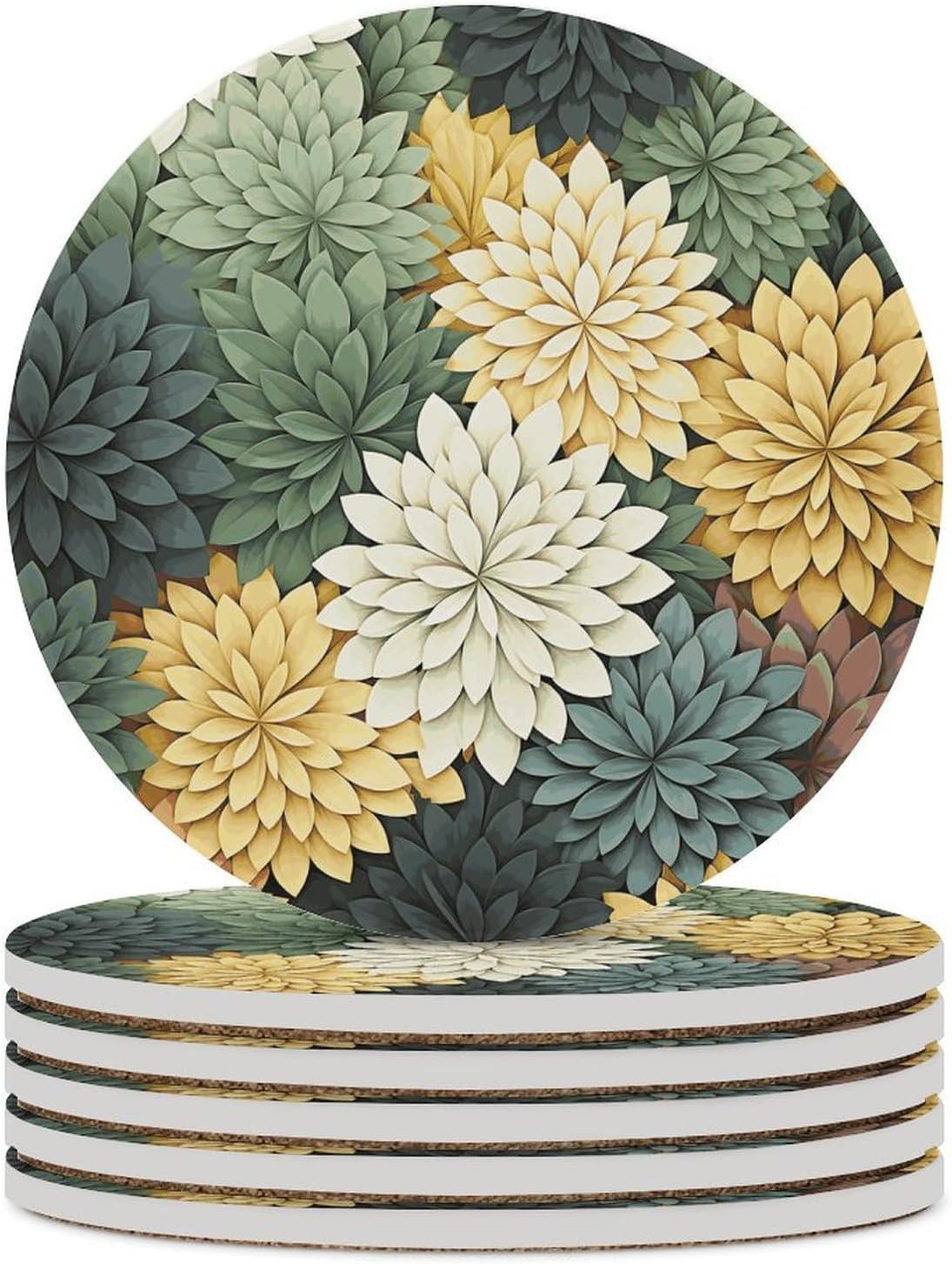 Petals Garden Leaves Coasters Round Coasters Set Ceramic Stone Coaster with Cork Base Coffee Cup Beverage Cup Mat Cute Funny Table Drinks Coaster for Mugs and Cups Office Kitchen