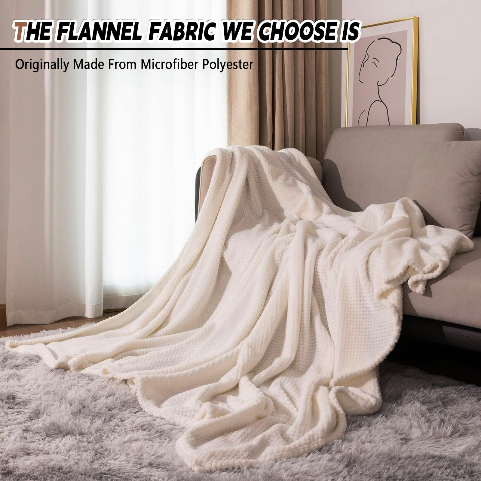 LONGCAO Coperta Vellutata in Pile 70 x 300 cm Coperta Soffice e Morbida per Divano e Letto - Calda, Leggera e Reversibile Plaid Matrimoniale in Pile per Plaid Divano, Copriletto, bianco