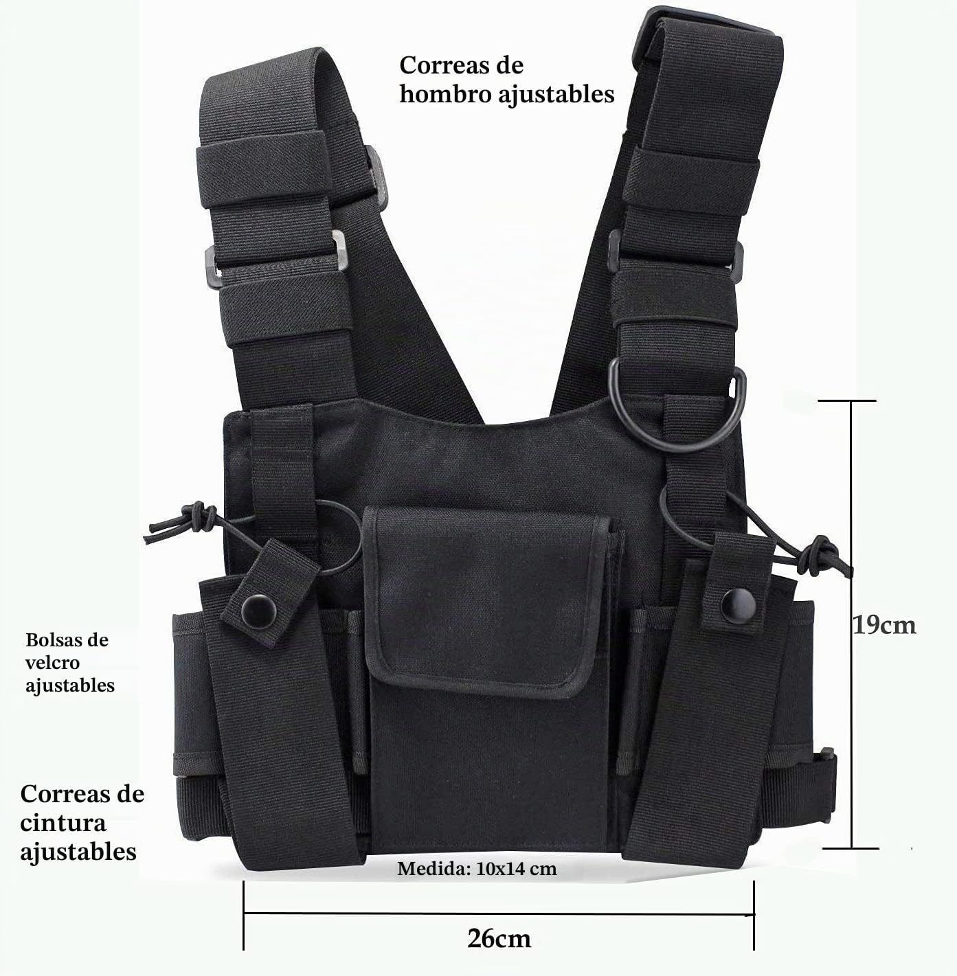 Walkie Talkie Mochila con Bolsillo en el Pecho, Mochila walkie Bolsa de Transporte para radios de Dos vías, Soporte para Rescate Essentials Chaleco Rig Pouch Negro