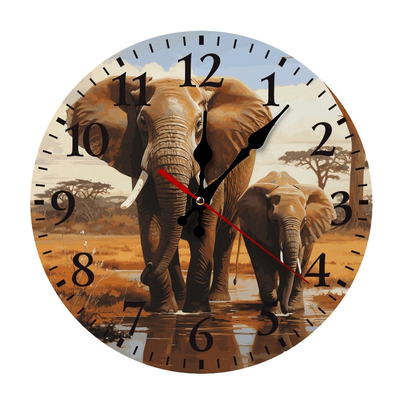 NTVOWPZO 10 Inch Wall Clock Elephant Family Battery Operated Wall Clocks Silent Non-Ticking Round Wall Clock for Living Room Kitchen Home Office Wall Decorative Clock