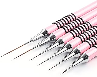 Nail Art Liner Brushes Set, 6Pcs Nail Art Design Brush Striping Thin Long Lines Dotting Drawing Pen, UV Gel Polish Painting Metal Handle Striper Brushes Size 5/7/9/11/20/25mm Pink