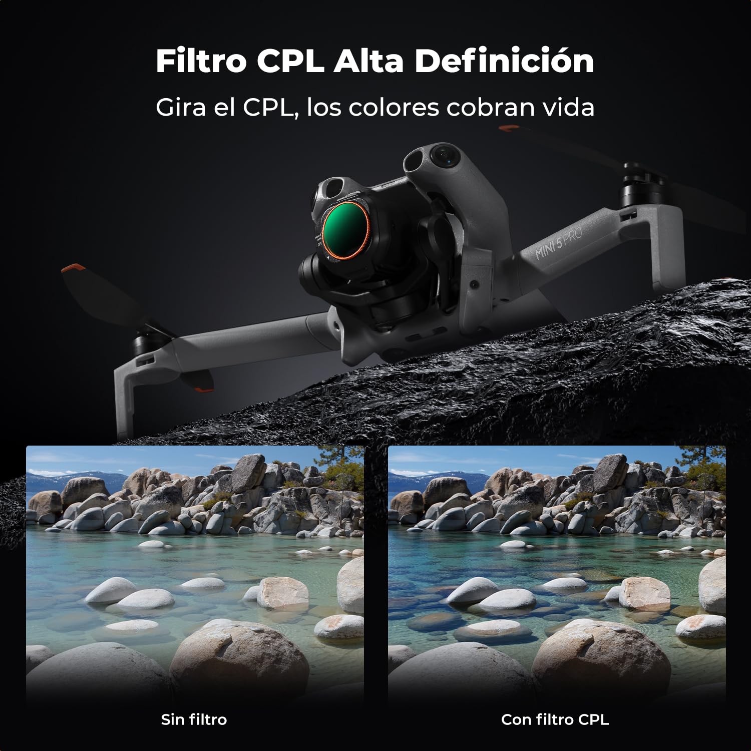 K&F CONCEPT Kit de 4 Filtros (CPL + UV + ND2-32 Variable + ND32-512 Variable) para dji Mini 5 Pro - Lente HD Antirreflejos, Impermeable, Antiarrayazos, Incluye Paño de Limpieza