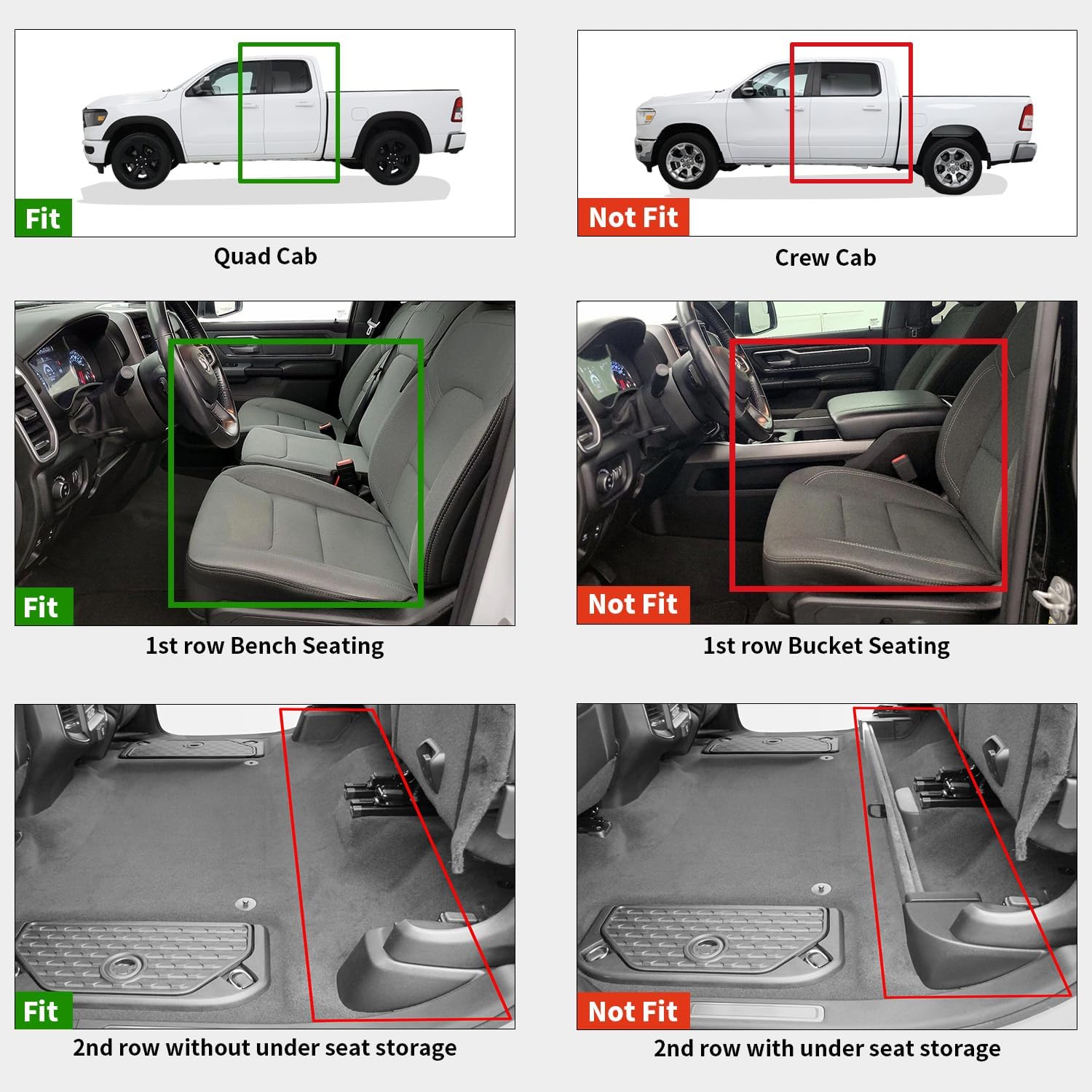 lasfit floor mats for 2019-2024 dodge ram 1500 quad cab without 2nd row under seat storage, fit for bench seat & carpet flooring, all weather tpe custom fit car mats floor liners 1st & 2nd row, black 2) 1500 2013-2018 /1500 classic 2019-2024 | quad cab bench floor mats