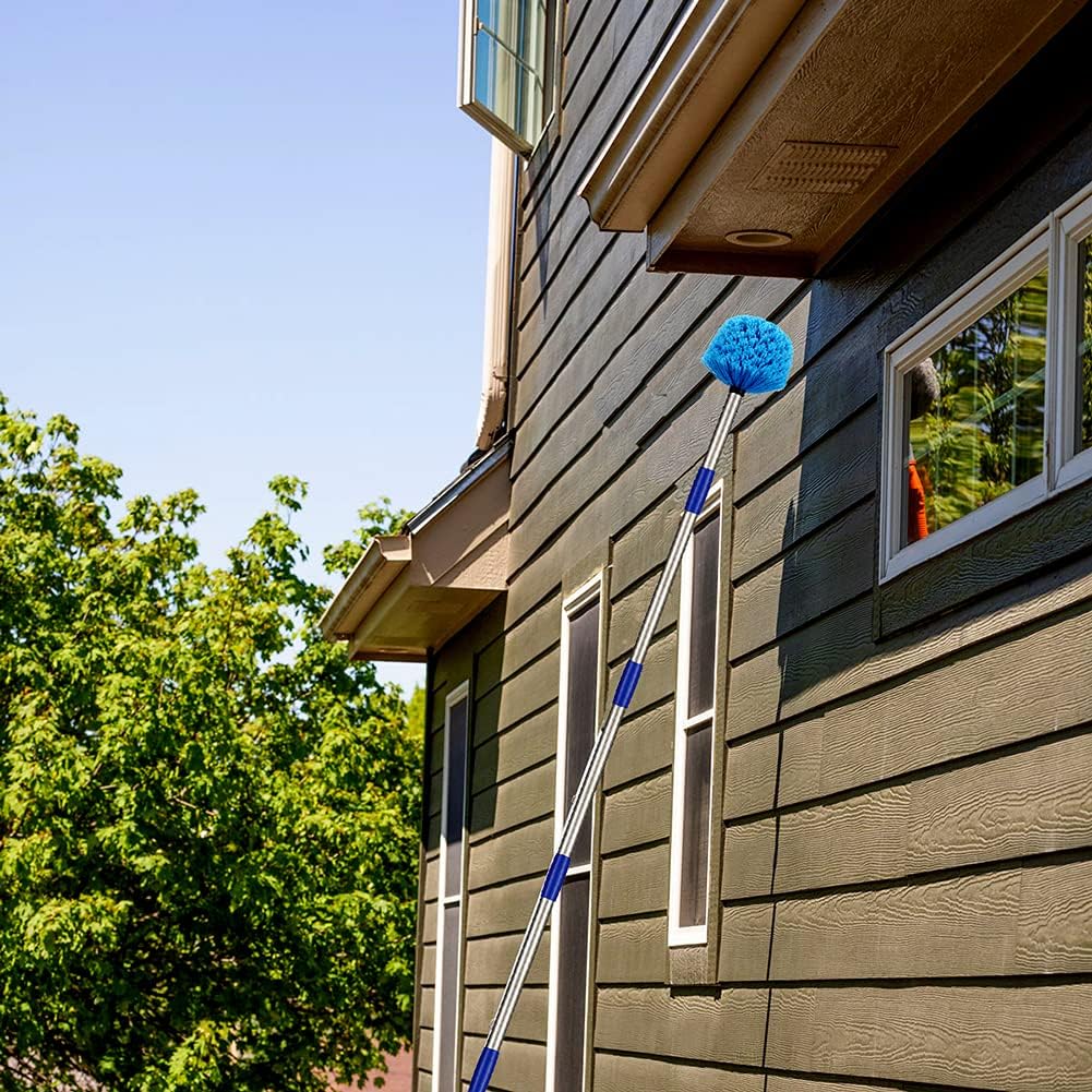 Cobweb Duster with Extens Pole - Lightweight Stainl Steel Extendable