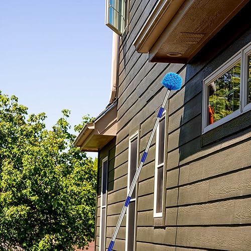 Miniatura 7 de Plumero de telaraña con poste de extensión, plumero de 8 pies de largo para techos altos, paredes, cerdas rígidas medias con poste de acero