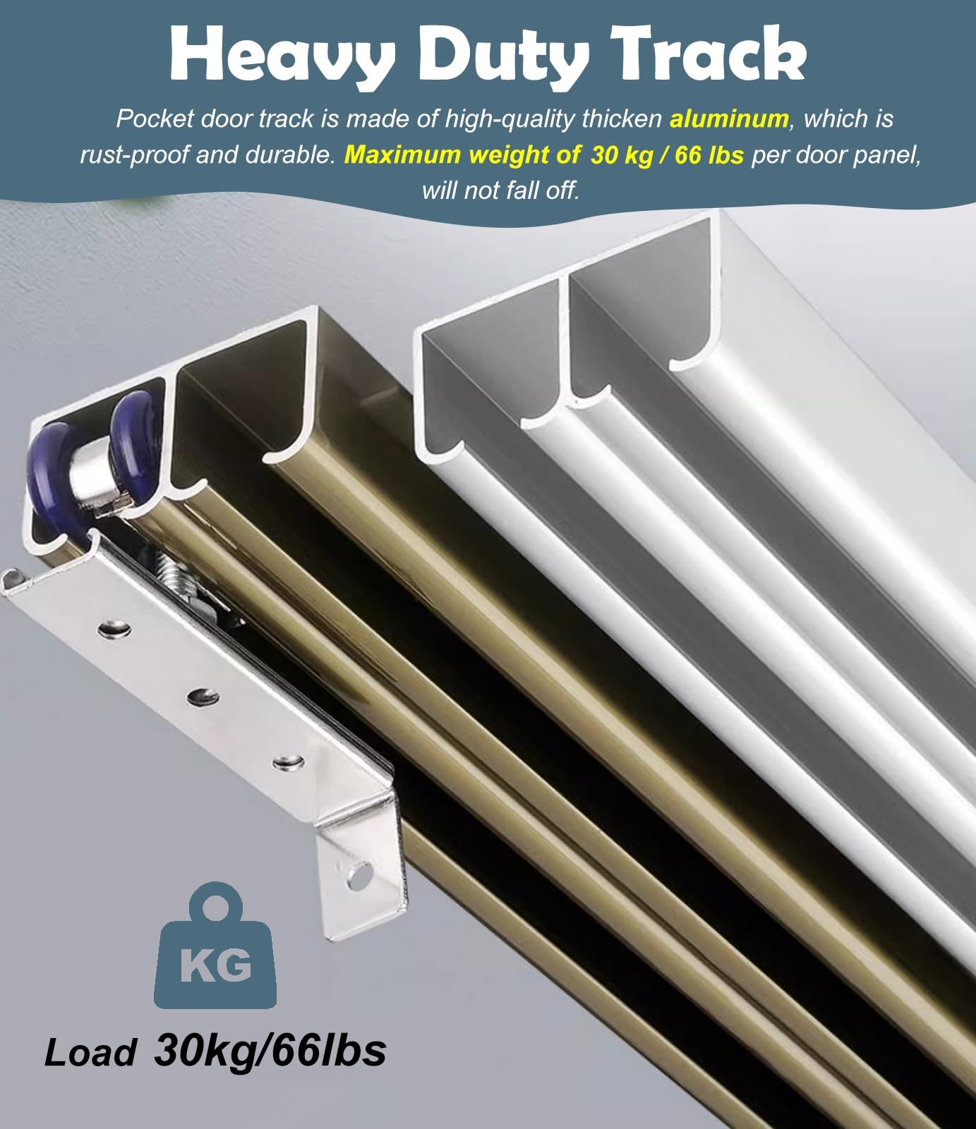 Herrajes Puertas Correderas Kit de Herrajes para Puertas Corredizas de Doble Hoja, Riel de Aluminio para Puerta Corrediza de Armario, Kit de Puerta Corrediza Empotrada Resistente con Rodillos(Silver,6