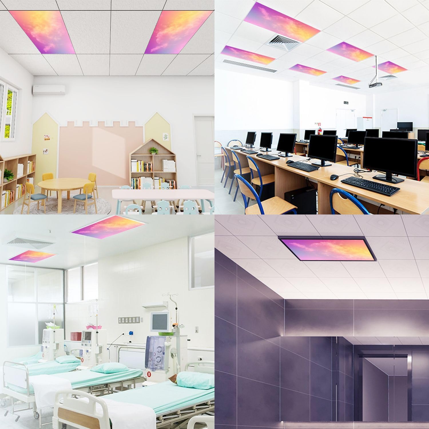 Fluorescent Light Covers for Ceiling Lights Beauty sweet pastel soft pink fluffy clouds sky multi color rainbow Easy to Install Magnetic Light Filter for Classroom Office Hospitals School Home Decor