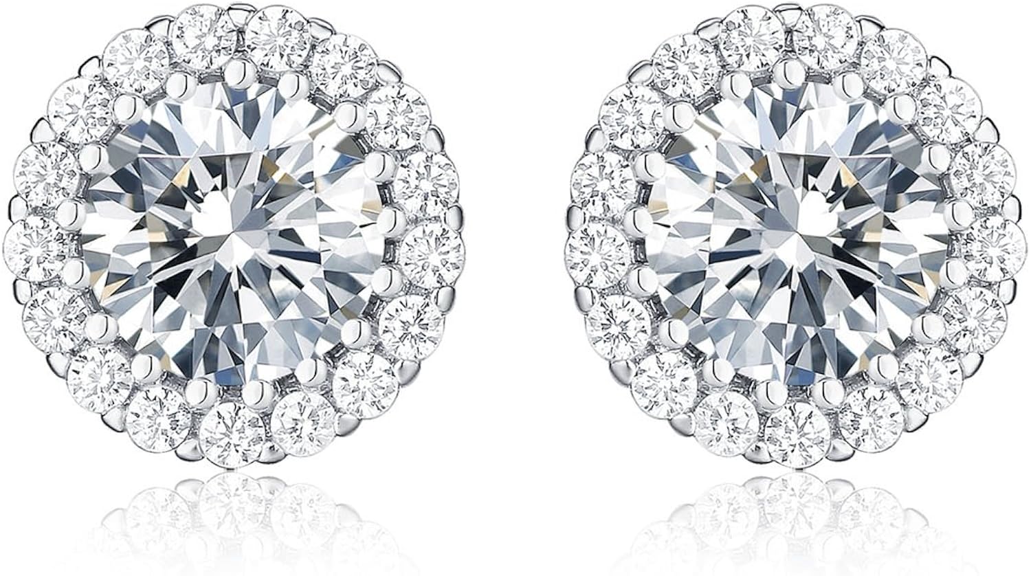 Diamond Treats Sterling Silver Stud Earrings with Cubic Zirconia Stones, Large Round Cubic Zirconia Halo Earrings