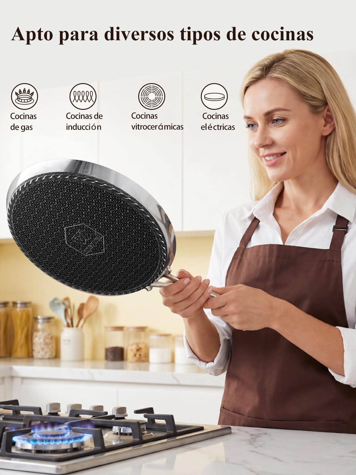 Innerwell Sartén para Crepes de 26 cm de Acero Inoxidable, Antiadherente | Mango de Acero Inoxidable, Apta para Todo Tipo de Cocinas, Incluida la Inducción, Apta para Lavavajillas y Horno, sin PFOA
