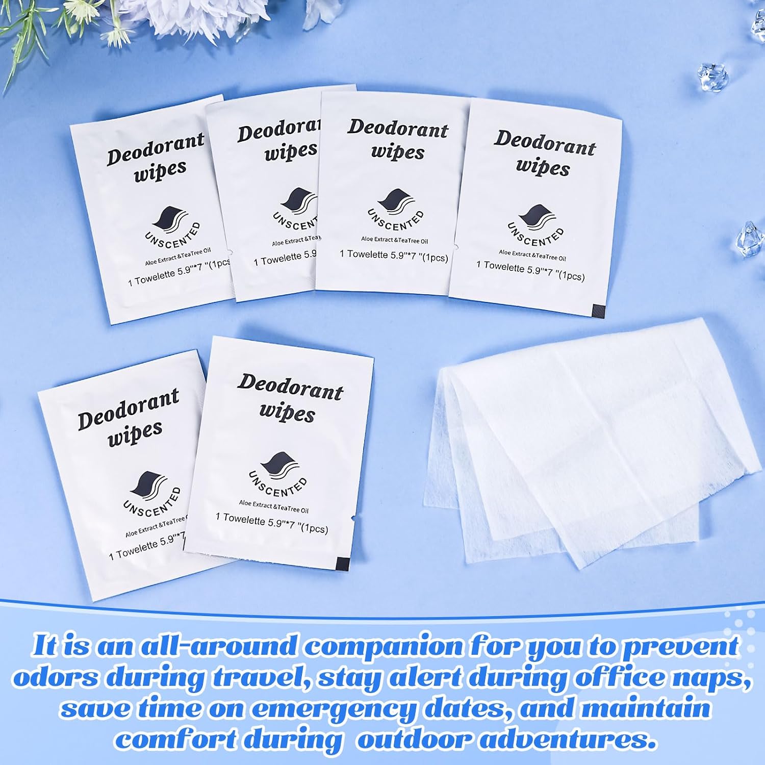 Travel Deodorant Wipes Individually Wrapped,Body Wipes to Clean Skin for Women Men（Unscented,pack of 50)