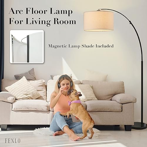 Vista 8 de FENLO Finn - Lámparas de pie de arco de 75 pulgadas para sala de estar, lámpara de pie de mármol para dormitorio, lámparas de pie arqueadas