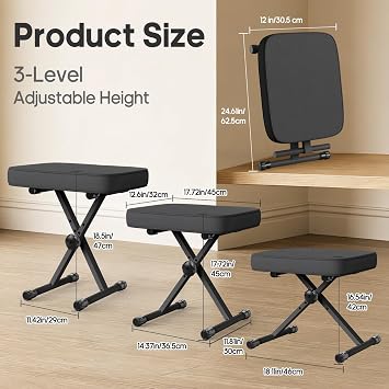 OLIXIS Piano Bench, Guitar Stool, Collapsible Stool