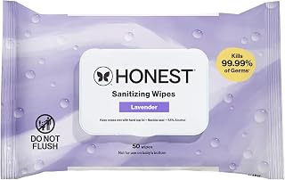 The Honest Company Sanitizing Wipes, Antibacterial, Lavender, 50 Count | Sanitizing Alcohol Wipes, 50 Ct. Dermatologist Tested, With Aloe, Toxicologist-Audited Ingredients.