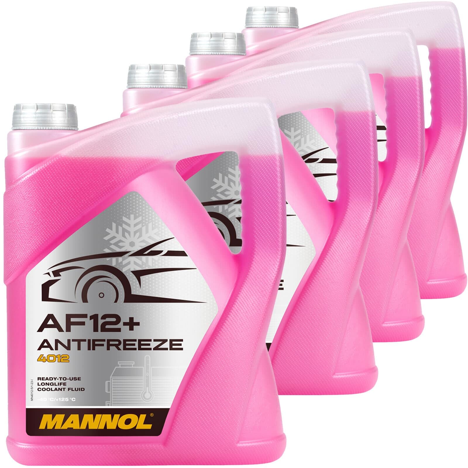 Hausmarke 4x Frostschutz (5 L) | MN4212-5 AF12 Rosa/rot (fertigmischung bis 40°C), Mannol 4012 Antifreeze AF12 (-40) Longlife
