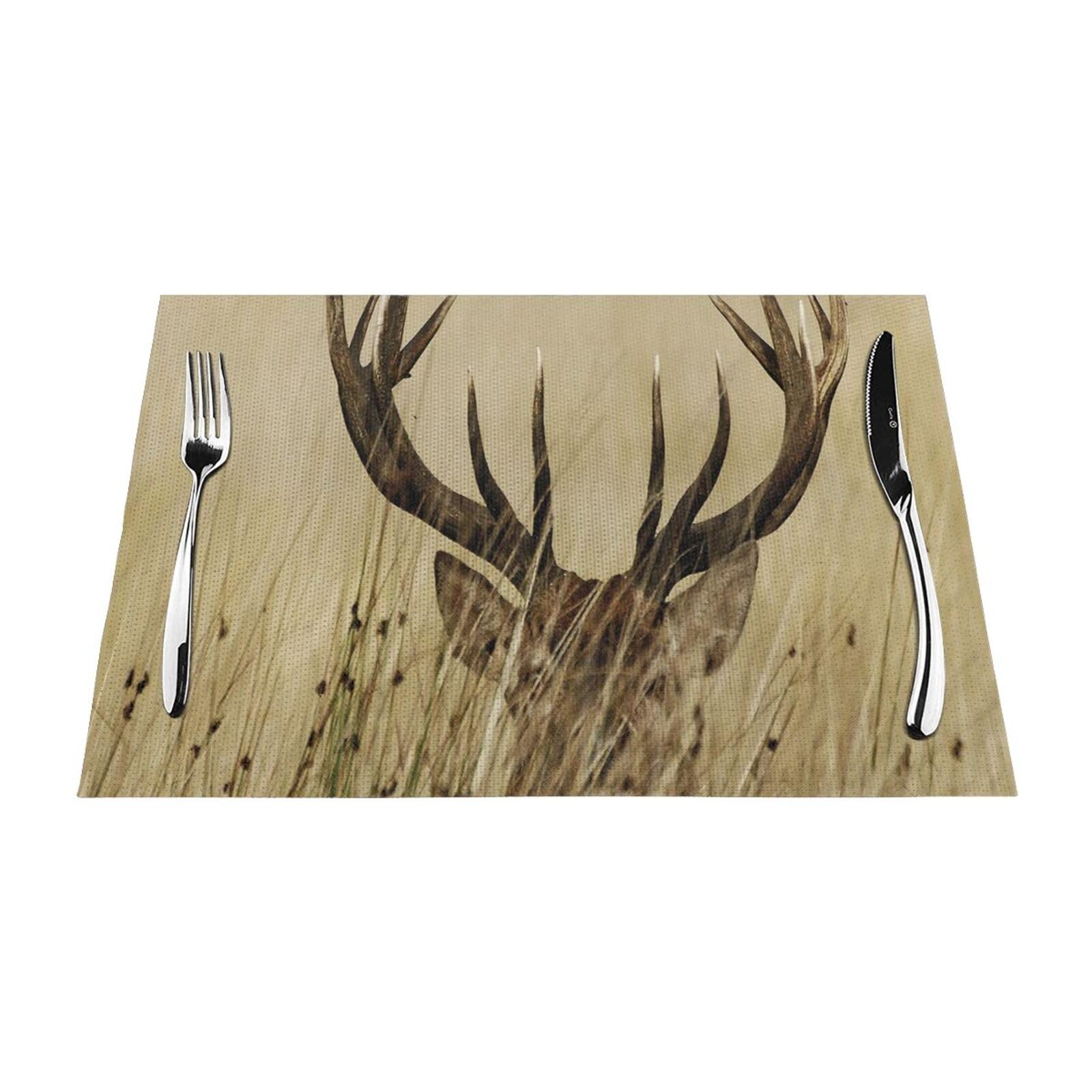 PVC Placemat Set of 1 PCS, 45x30 CM, Whitetail Deer Fawn in Wilderness Stag Printed Non-Slip Heat Resistant Place Mats for Kitchen Dining Table Indoor Outdoor