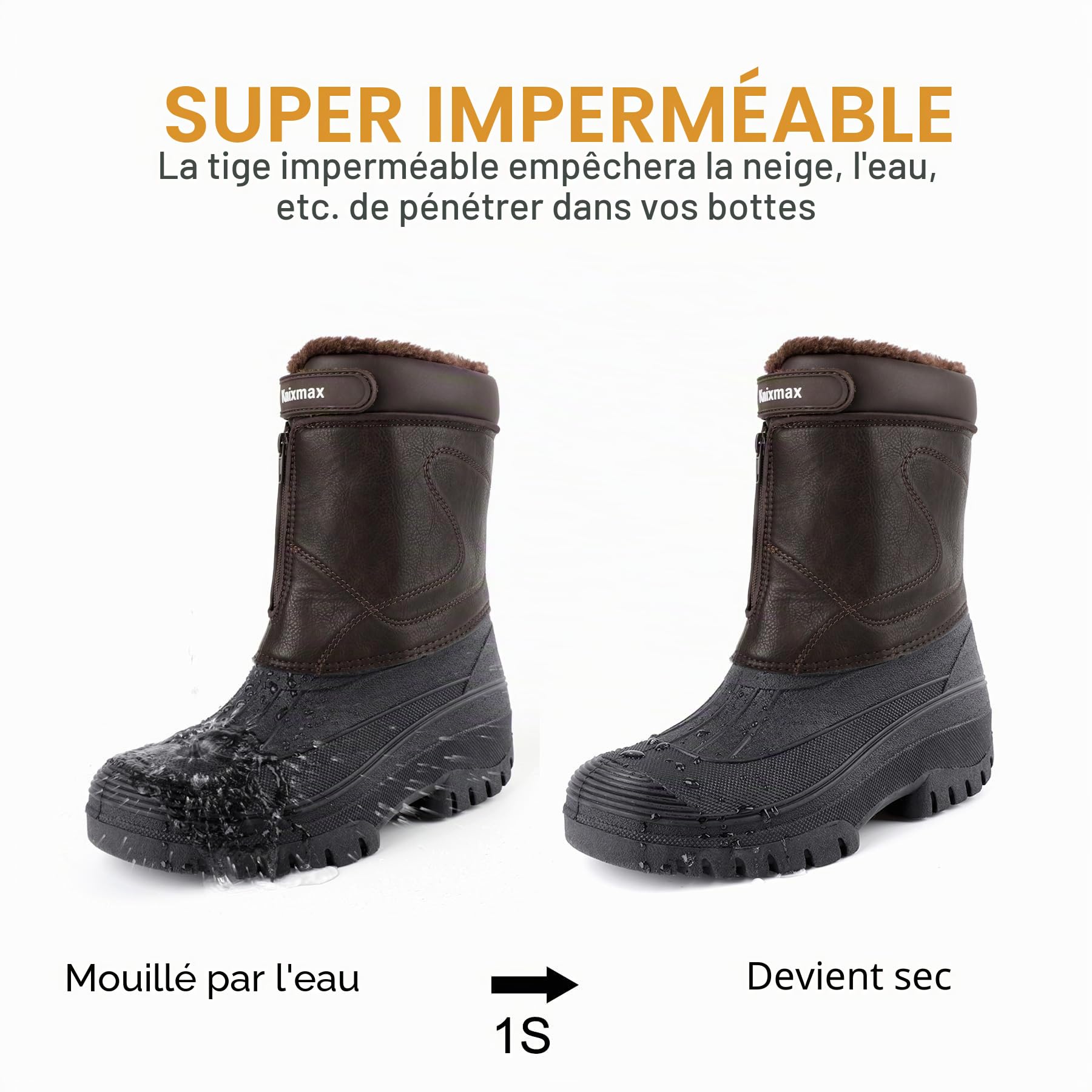 Knixmax Bottes Hiver Homme Chaussures Neige Chaudes Imperméables à Doublure Polaire Semelles Anti-Dérapantes pour Temps Froid et Neige Brun Taille EU45