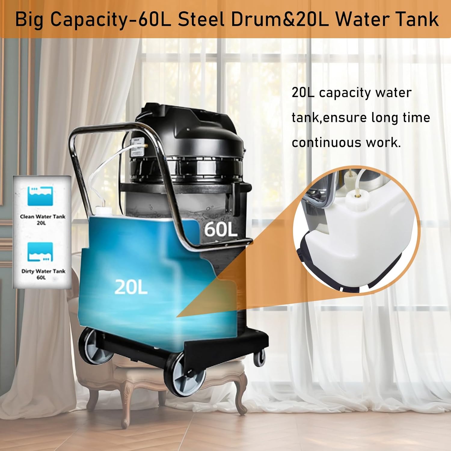 INTSUPERMAI Carpet Cleaner Machine Carpet Extractor Upright Carpet Cleaner 60L Multi Floor Pet Carprt 3 in 1 Portable Carpet Cleaner