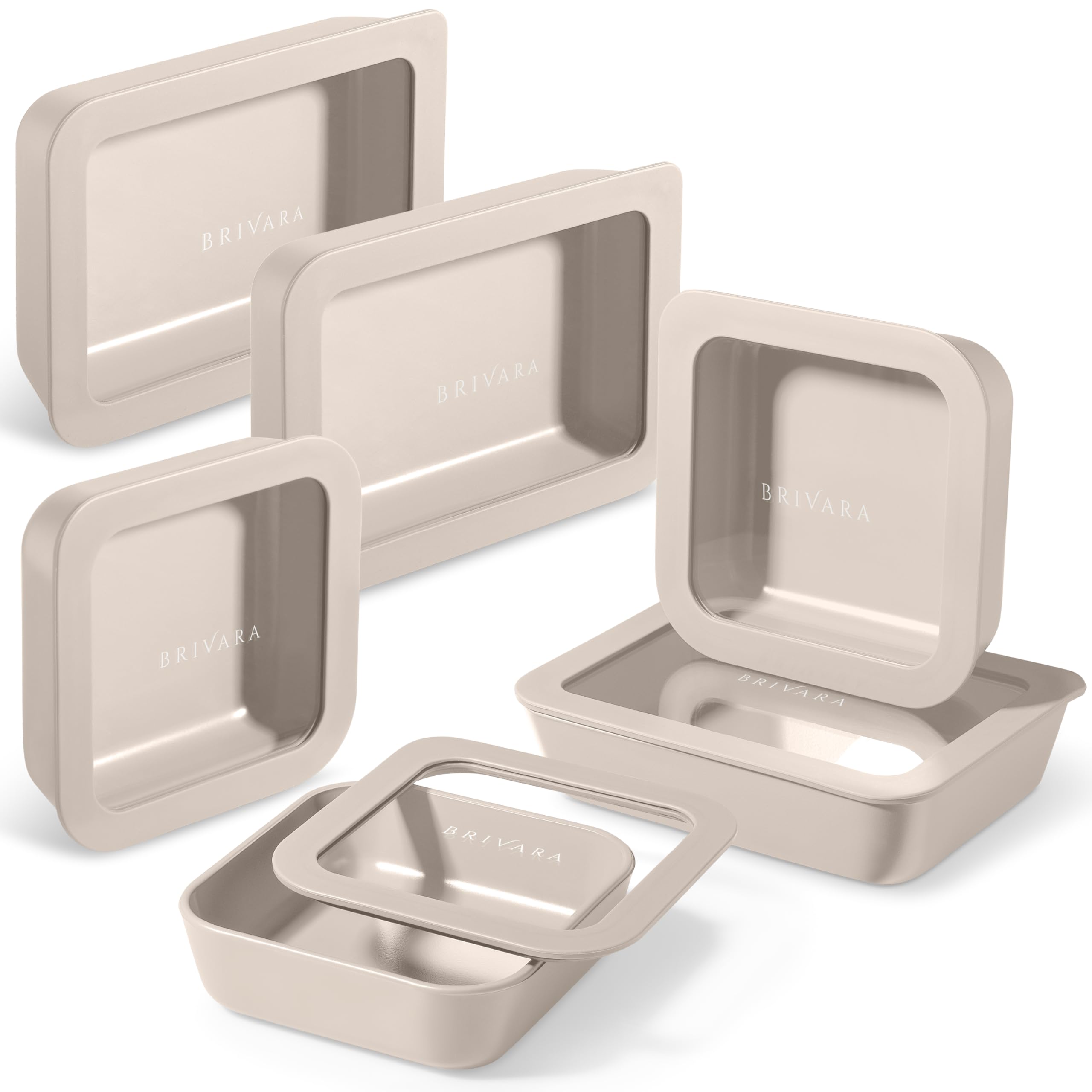 6 Small Glass Meal Prep Containers &amp; Lids, 12 Pieces, Crema