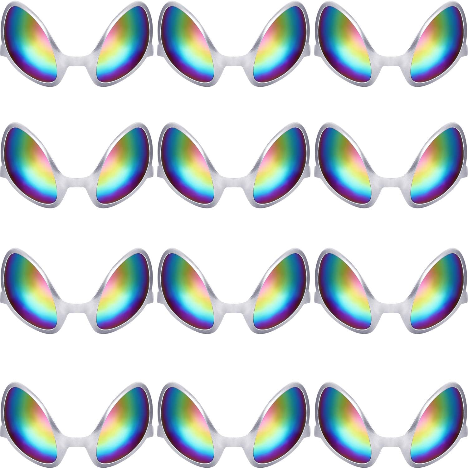 12 Pairs Alien Glasses Silver Alien Sunglasses Plastic Alien Sunglasses Party Favors Glasses with Rainbow Lenses for Adults and Kids : Clothing, Shoes & Jewelry