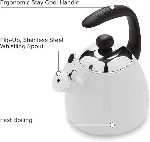 Miniatura 4 de Farberware Bella - Hervidor de agua tetera silbante funciona para todas las estufas esmalte de porcelana en acero al carbono sin BPA a prueba de