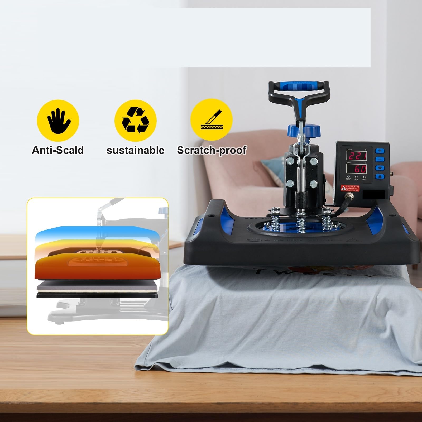 Prasa termotransferowa z funkcją szybkiego nagrzewania 360° Swing Away, cyfrowa drukarka do sublimacji na koszulkach,Profesjonalne znakowanie(15x15 Inch)