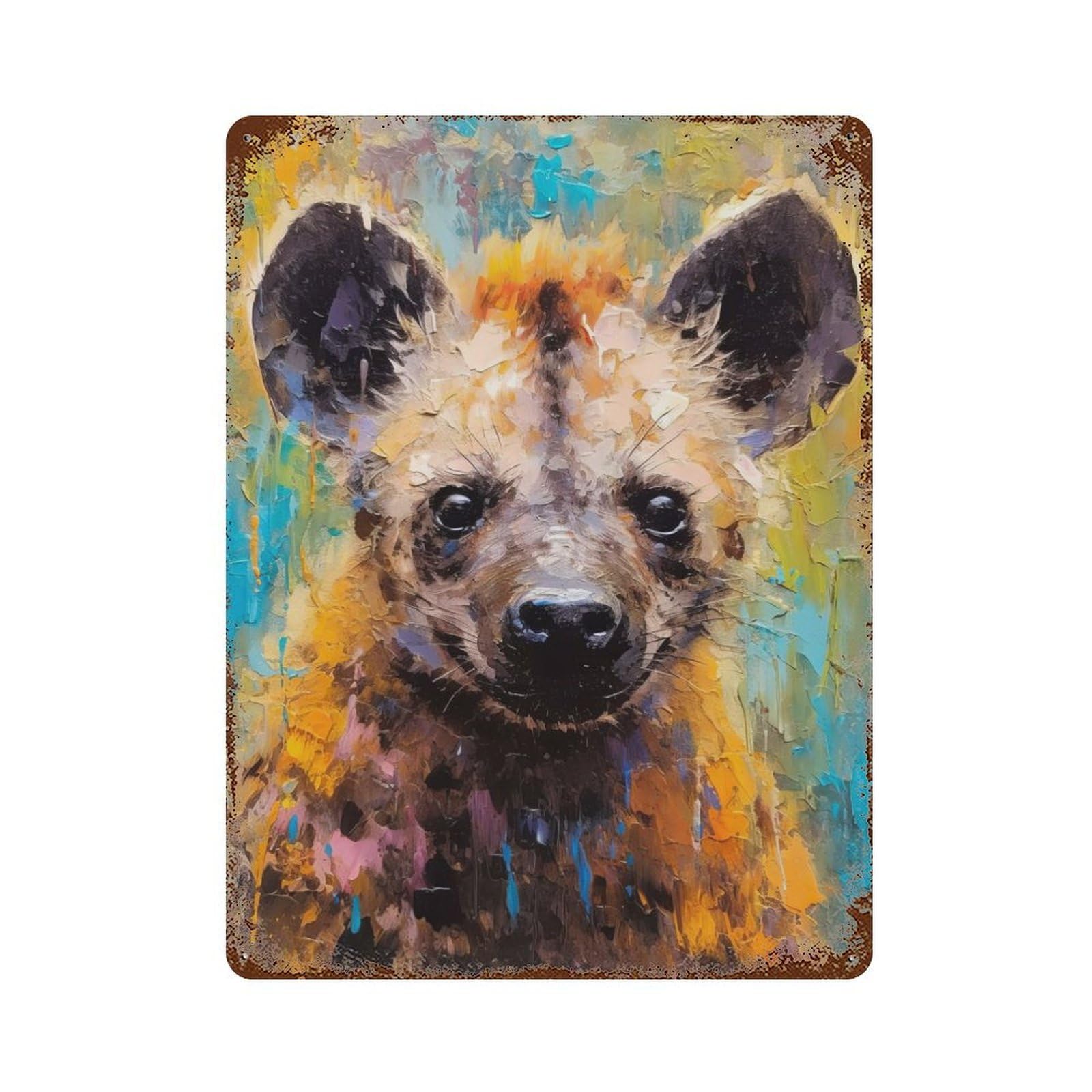 Rust Effect Palette Hyena Painting Vintage Rust Metal Sign 15.7"x11.8", Classic Wall Plaque for Shed, Workshop And Garage Wall Decor