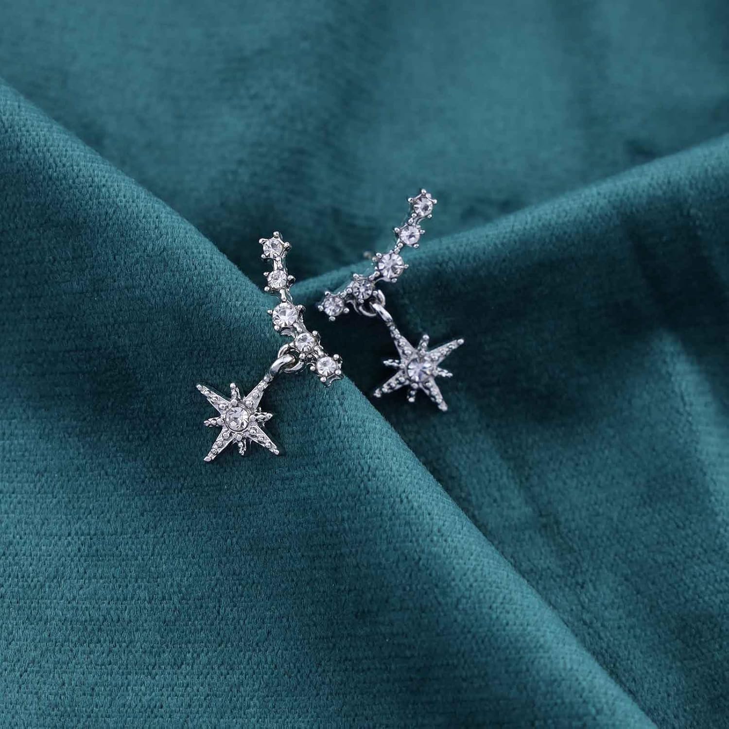 Bohemian Crystal Starburst Dangle Earrings Gold North Star Drop Earring Cz Star Ear Crawler Earrings Tiny Rhinestone Star Earrings Jewelry for Women Gifts - Image 4