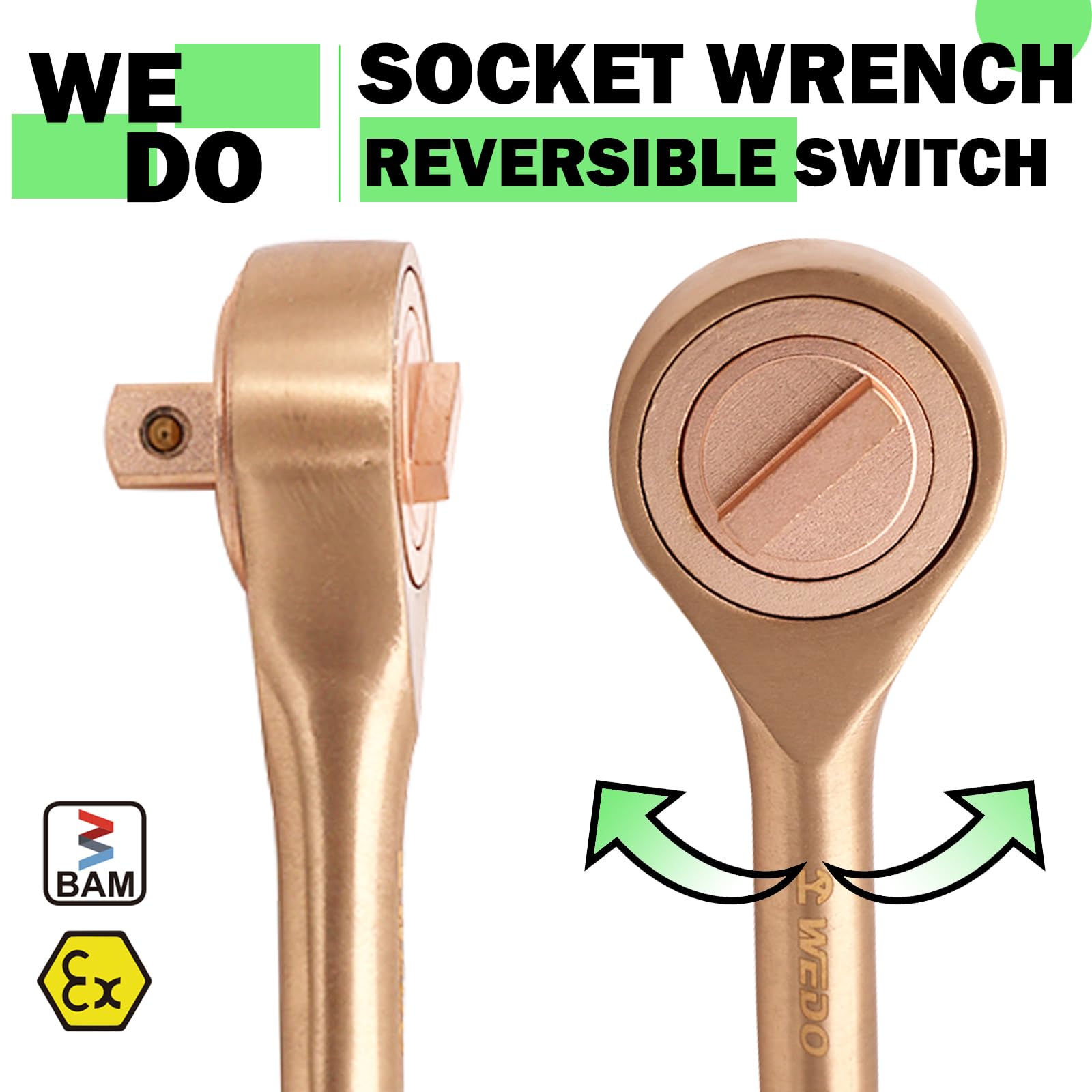 WEDO Ratschenschlüssel Reversibel – 46x50 Mm Antrieb, Länge 500 Mm, Aus Chrom-Vanadium-Stahl