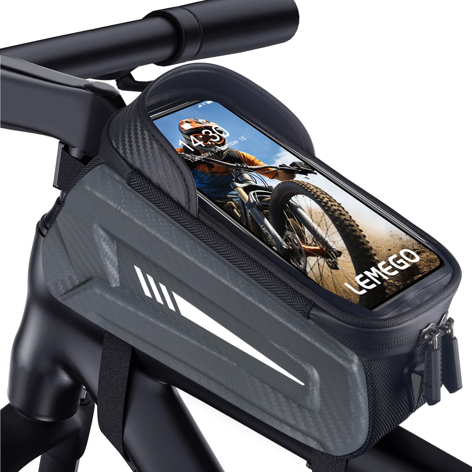 Borsa Per Telaio Bici Impermeabile - Porta Smartphone Fino A 7", Touch Screen, Per MTB, Corsa, Ebikes - Foto 13