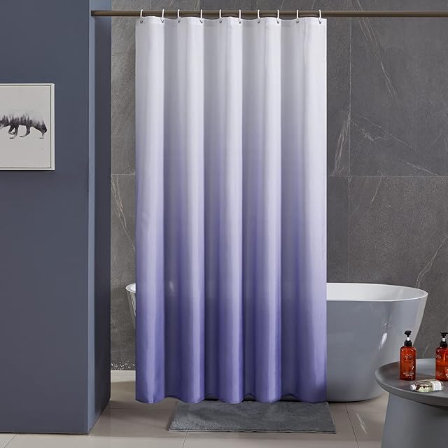 Furlinic Shower Curtains for Bathroom Mould Proof Polyester Fabric Wetroom Bath Curtain Waterproof Washable with 8 Hooks White to Purple Narrow 47x78 Inch(120x200cm).