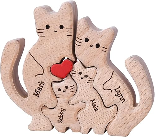 Rompecabezas de madera personalizado con nombres familiares de 2 a 8, rompecabezas de madera de gato, rompecabezas de madera personalizable para