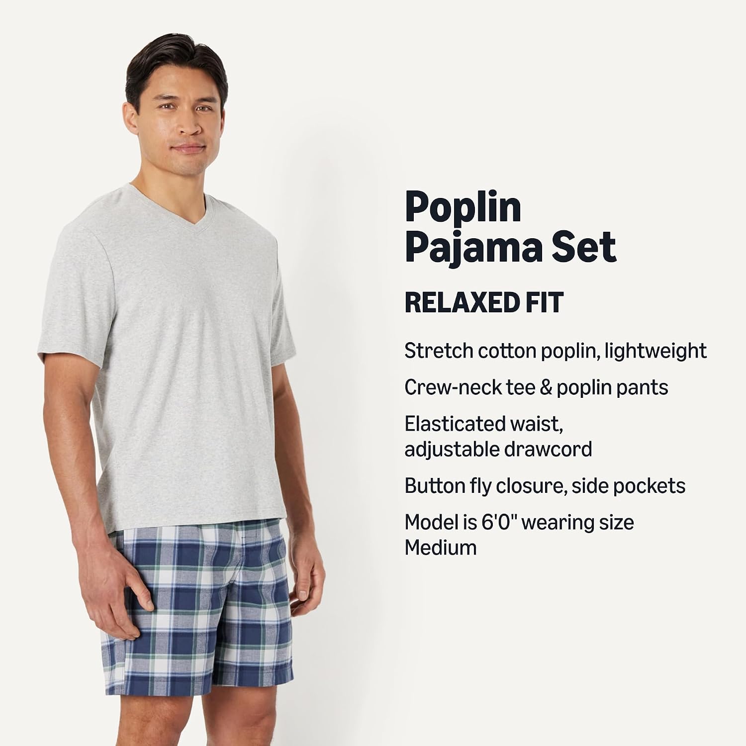 Amazon Essentials Men's Cotton Poplin Pajama Short with Cotton T-Shirt Set