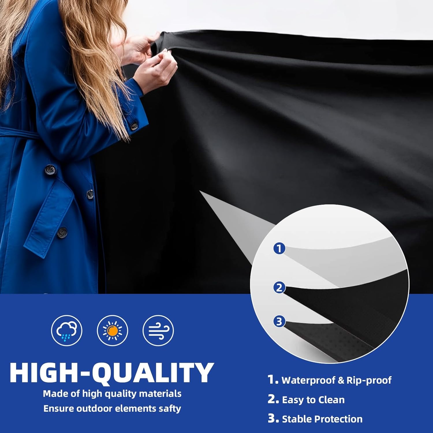 BBQ Gas Grill Cover for Outdoor, Anti-UV, Rip-Proof, 600D Oxford Fade Resistant Material, Barbecue Cover with Hook and Loop Straps & Adjustable Hem Drawstring-10 Size Options(72”x26”x51) - Image 3