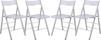 LeisureMod Transparent Acrylic Folding Chair, Lightweight Iron Chrome Base, Comfortable Clear Desk Chair, No Assembly Needed Set of 4 in Clear