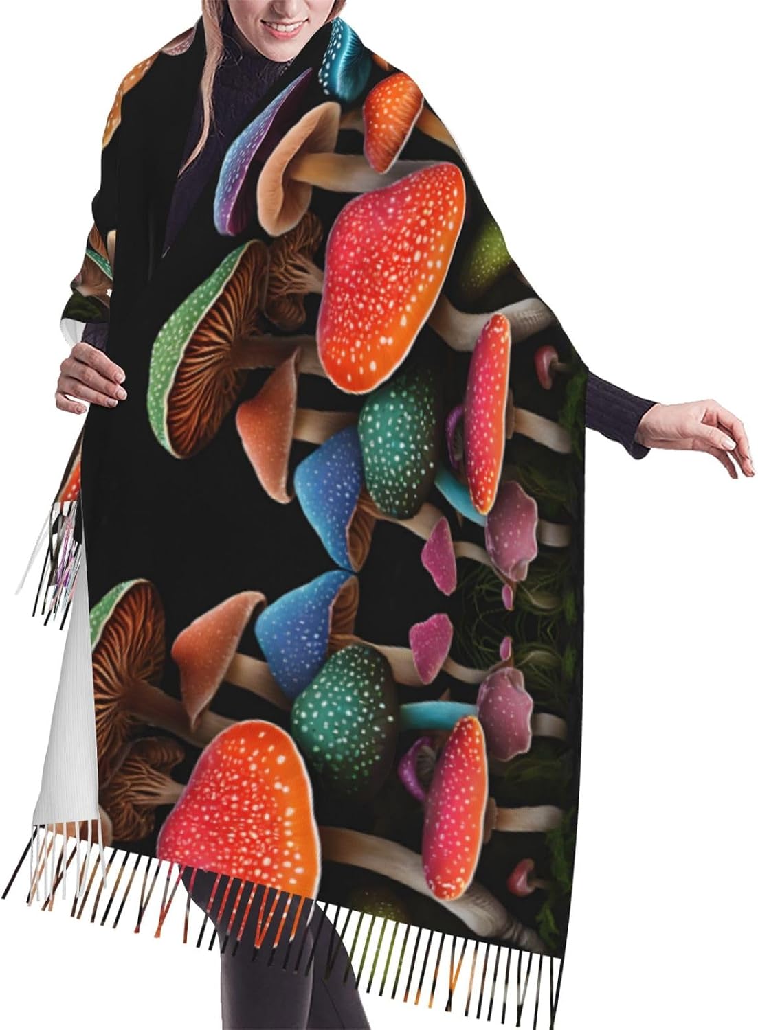 (Mushroom) Women's Soft Warm Scarf Large Plush Shawl Wrap with Fringe Fashion Winter Scarves for Cold Weather