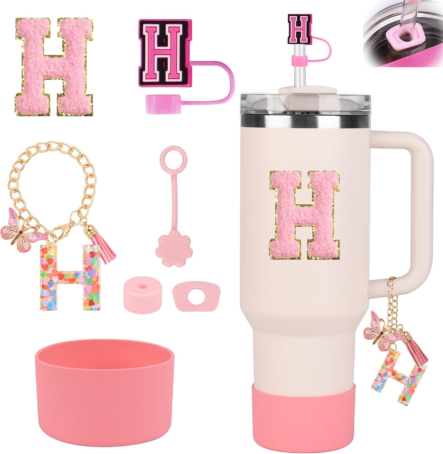 YISCOKO Decorazioni Per Cannucce Stanley – Set Di 4 Tappi A Forma Di Fiore In Silicone Alimentare Per Tazze Da 30 Oz (10 Mm) – Colori Bianco, Rosa E Viola