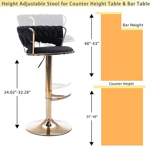 Miniatura 4 de Juego de 2 taburetes de bar de terciopelo giratorios con base de metal dorado, taburetes de bar modernos de altura de mostrador para cocina, pub,