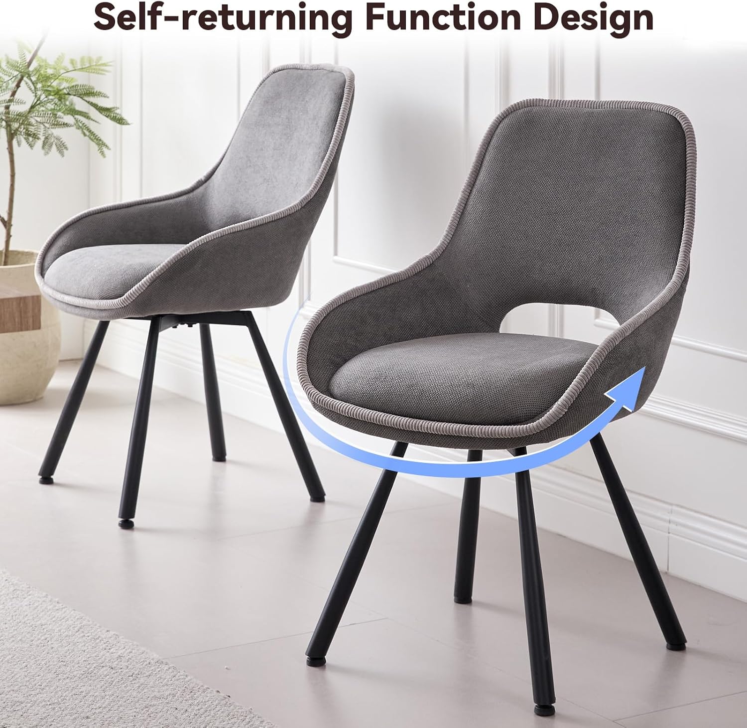 Swivel Dining Chair Set of 4, Modern Upholstered Fabric Kitchen Chairs with Thicken Cushion for Living Room Bedroom Restaurant (Grey)