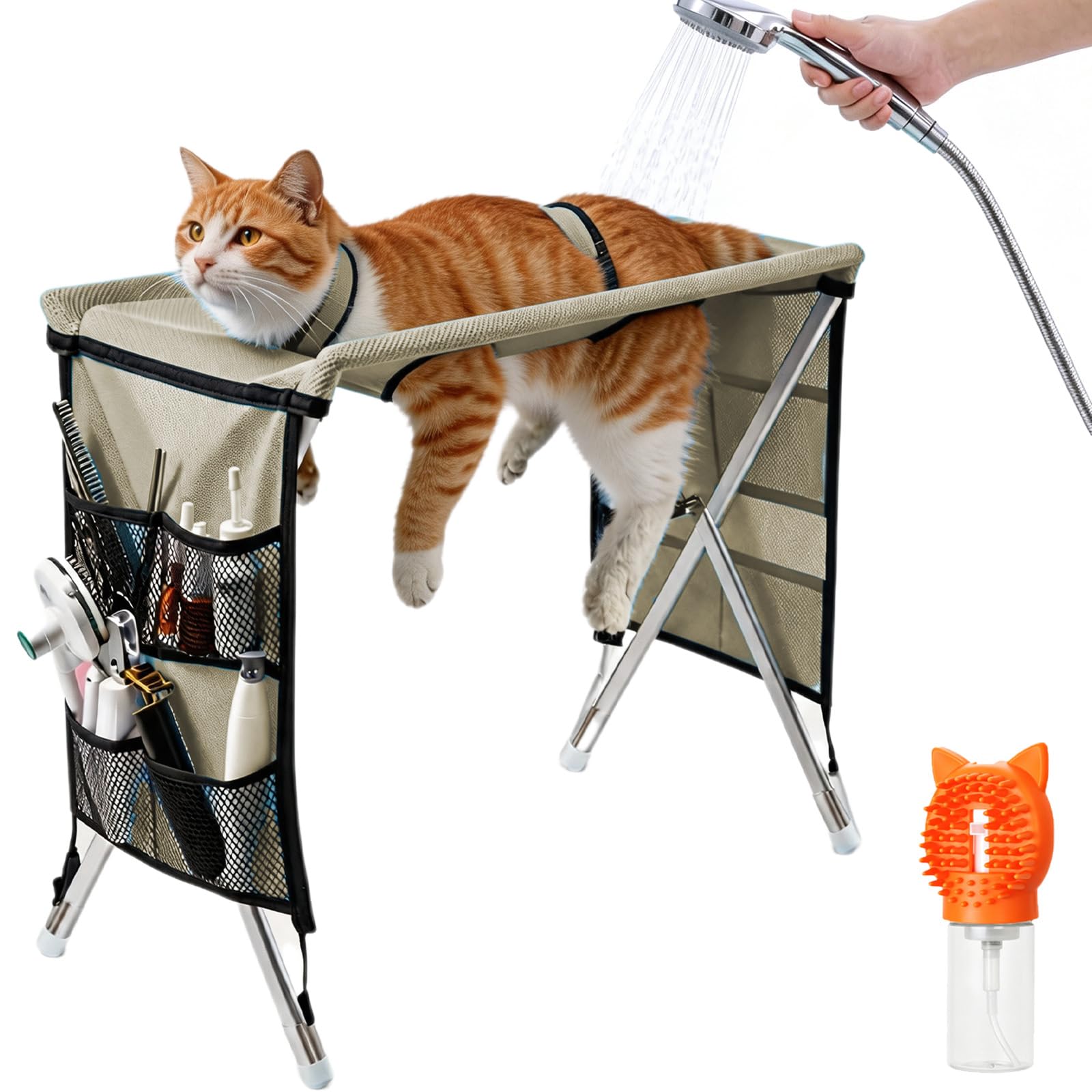 Snrtevu Dog Bath Hammock with Dual Support Straps, Quick-Dry (KHAKI,Fixed)