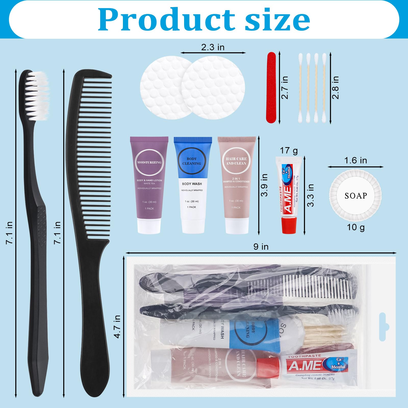 Trousse de toilette jetables en vrac - Fournitures de voyage - Essentiels d'hygiène personnelle pour homme et femme - Taille d'essai - Pour hôtel, camping, association caritative, sans-abri