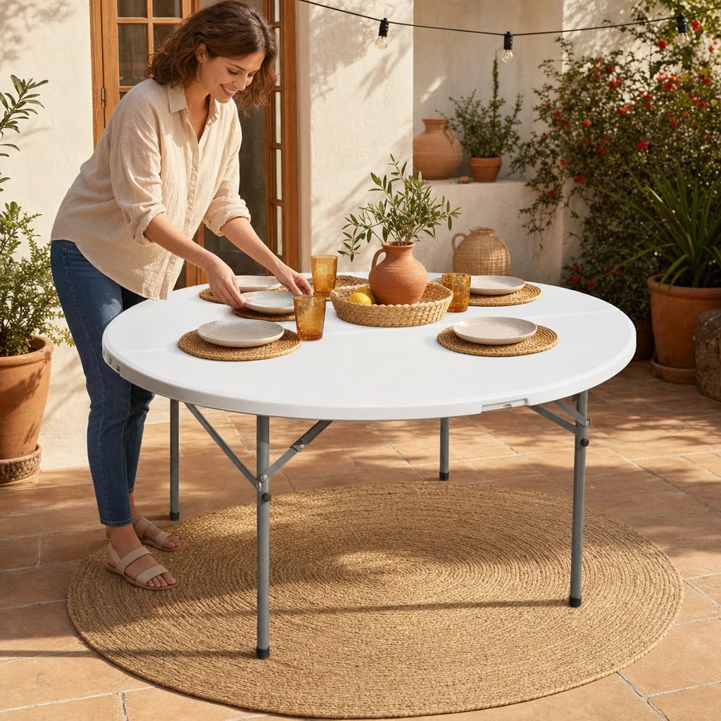 Mesa Redonda Plegable portátil para Eventos, reuniones Familiares y Catering en Interiores o Exteriores.
