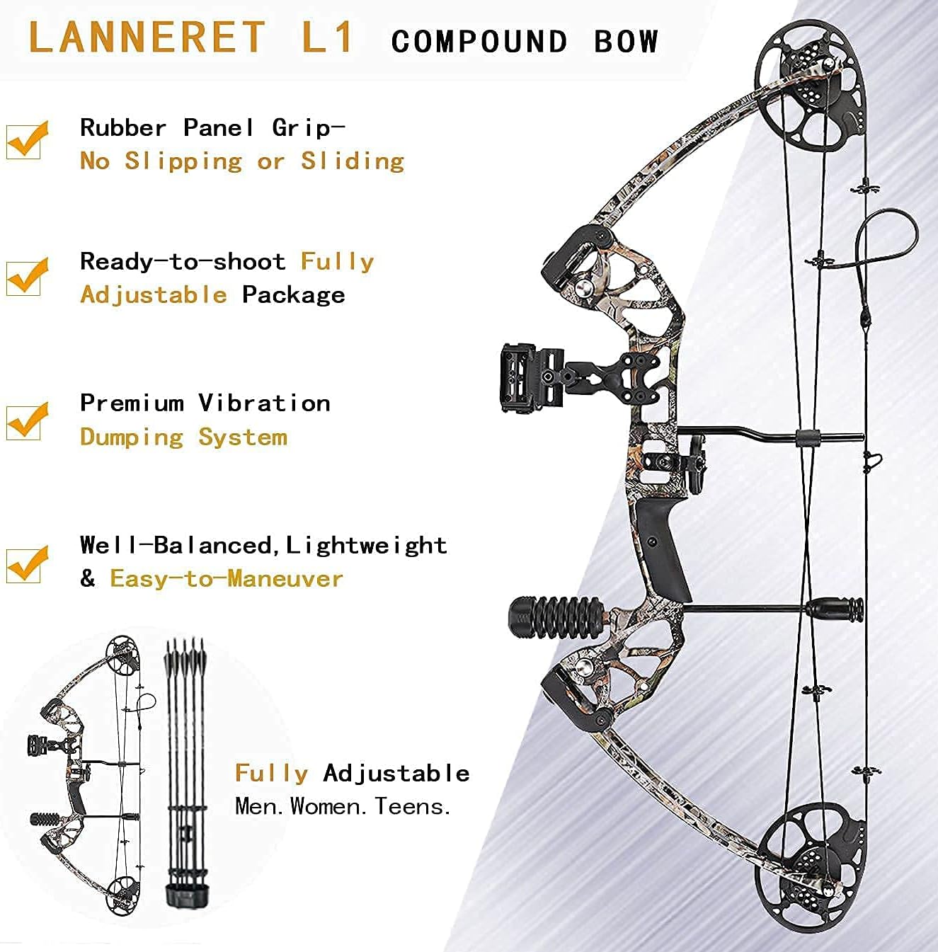 PANDARUS Compound Bow Draw 0-70 LB for Pull Beginner and Intermediate Archer Fully Adjustable 19.25"~31" with All Accessories New 2022 (Black) : Sports & Outdoors