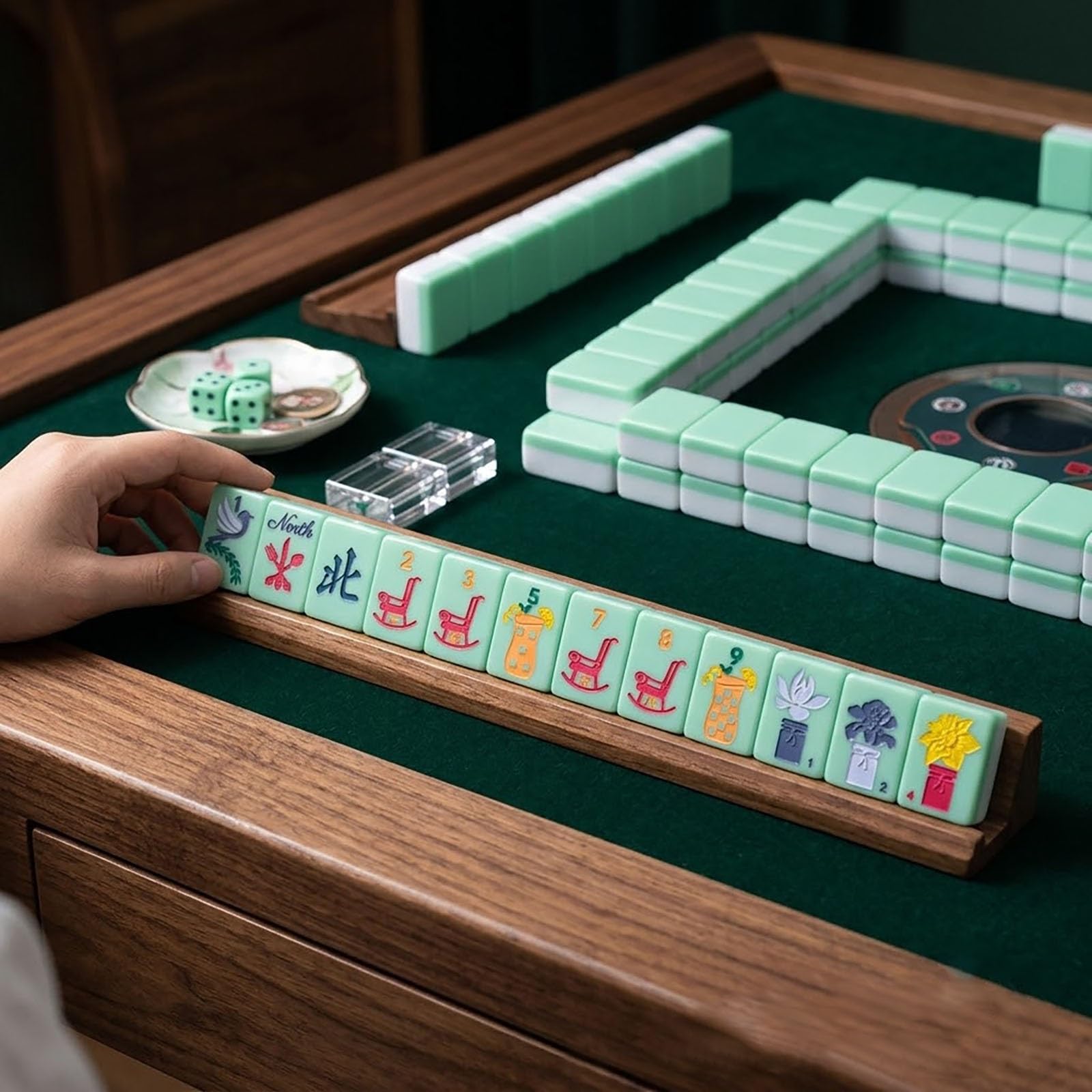 Set Mahjong americano verde menta, 160 tessere acriliche premium