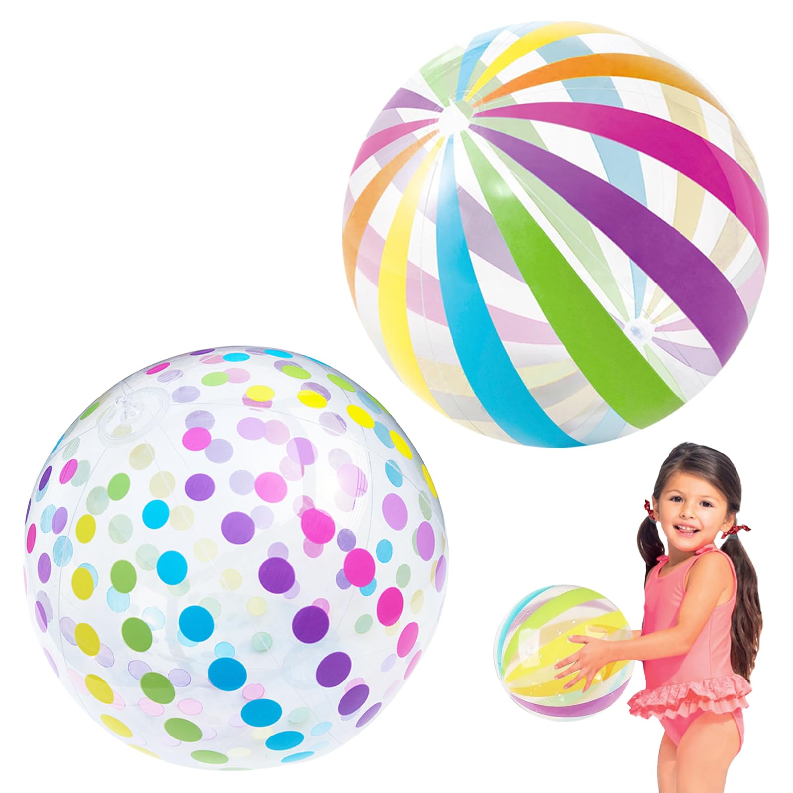 ZXTGBQ 2 Pcs Beach Ball for Kid Adult, Inflatable Ball with Colorful Polka Dots Rainbow Beach Balls, Summer Swimming Accessories, for Beach Party Supplies Decorations Pool Games Pool Toy Summer