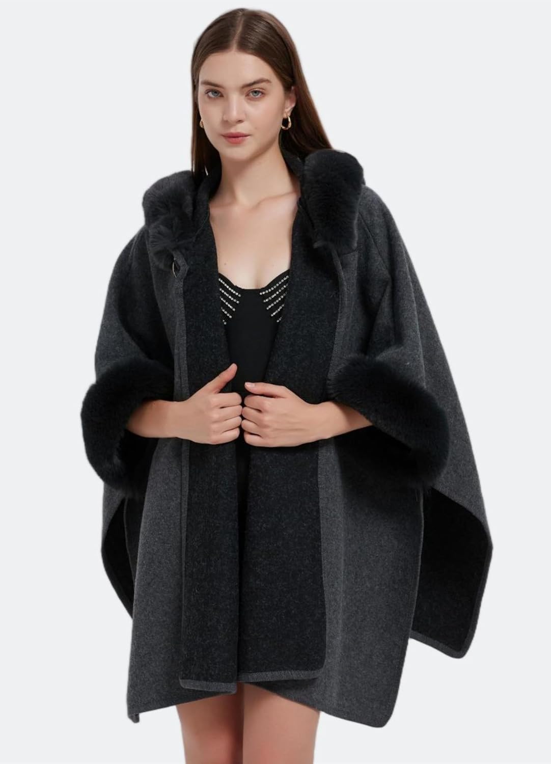 Women's Cardigan Shawl Cape Cloak Winter Warm Hoodie Cardigan Coat - Image 5