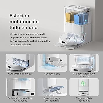 roborock Robot Aspirador QV 35A, 8000Pa de succión, Dos mopas giratorias elevables, cepillos antienredos, tecnología reactiva para Evitar obstáculos, navegación y mapeo,Blanco2