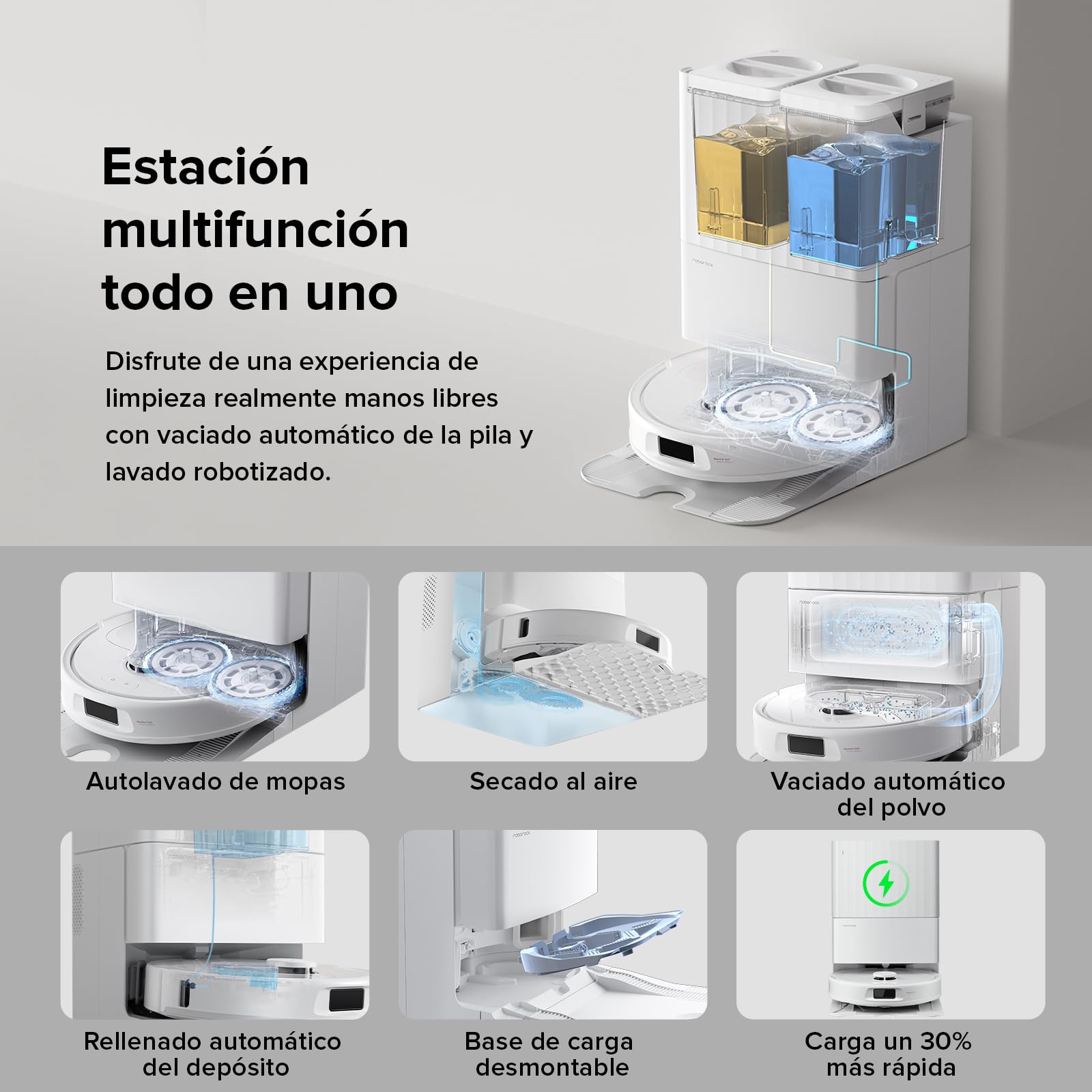 roborock Robot Aspirador QV 35A Set, 8000Pa de succión, Dos mopas giratorias elevables, cepillos antienredos, tecnología reactiva para Evitar obstáculos, navegación y mapeo,Blanco