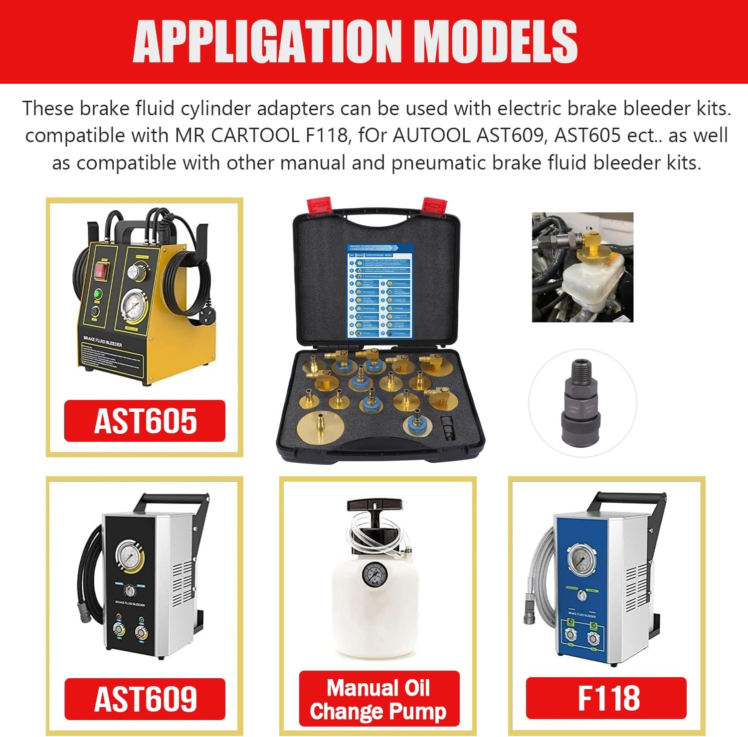 altivox Brake Bleeder Adapter Kit 17PCS, Master Cylinder Brake Bleeder Cap Kit Brake Bleeding Adapter Kit for Most Vehicles Brake Fluid Bleeding or Refilling